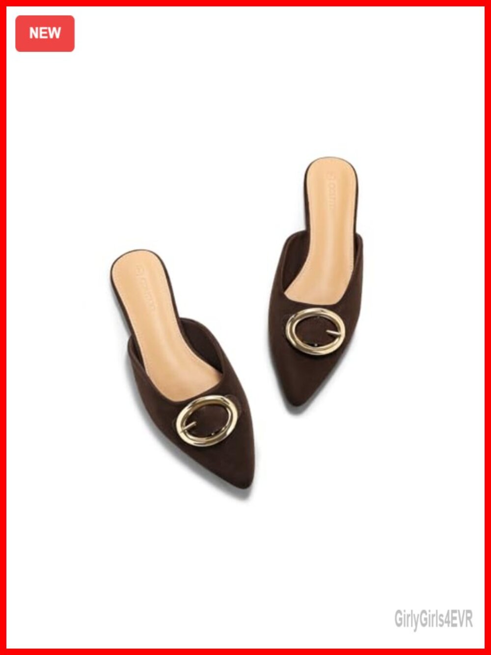 Coutgo Womens Mules Faux Suede Pointed Toe Slip On Flat Slides